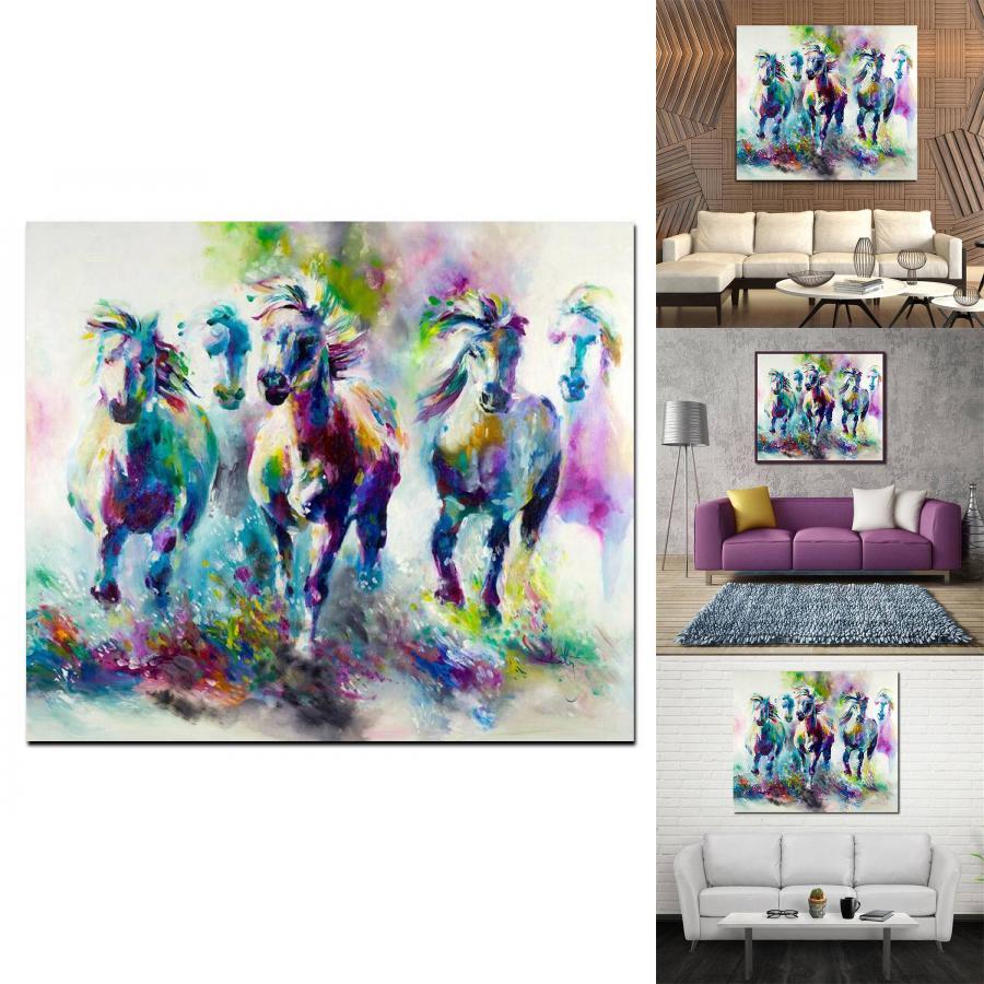 Modern Animal Art Canvas Wall Hanging For Living Room Decor With Abstract Colorful Horses
