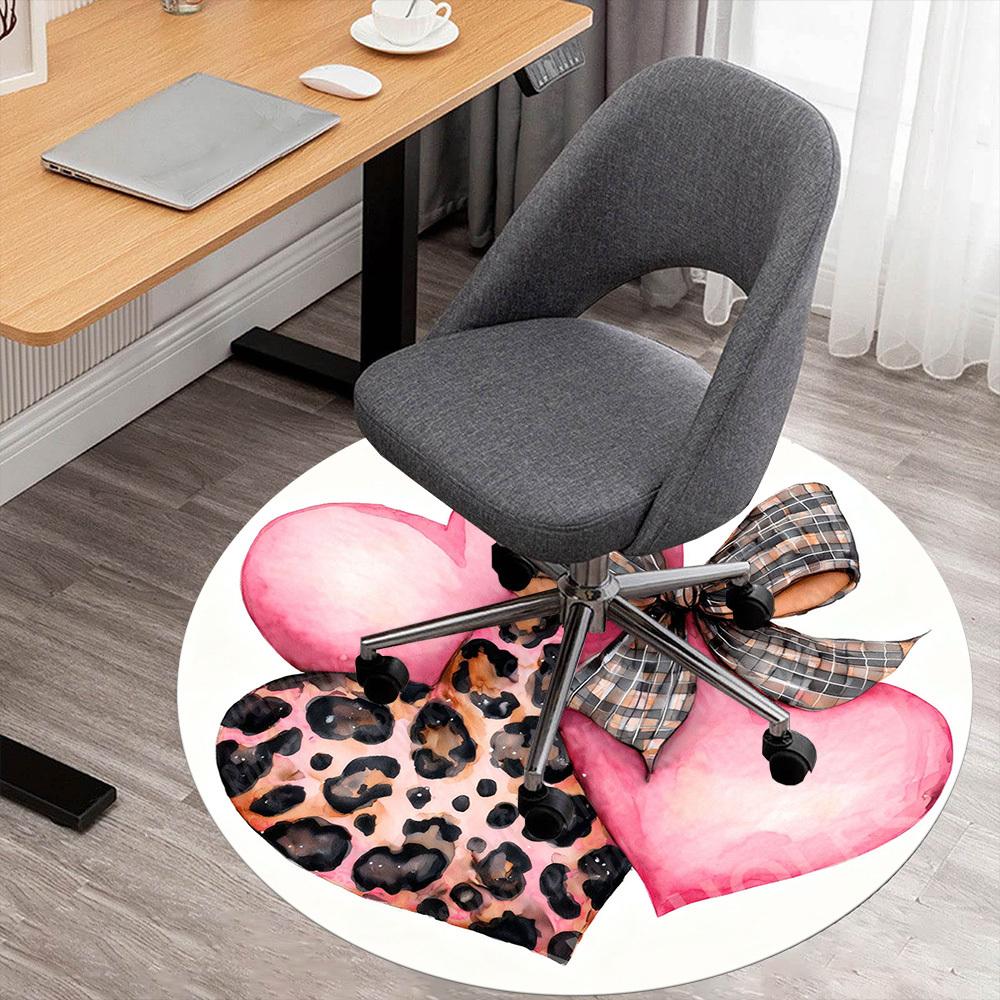 1PC heart leopard print Office Round Area Rug, Under Office Chairs Bedroom Living Room Home Decor, Carpet for Office -1110157