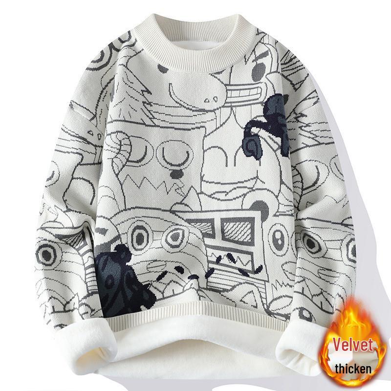 Men s Loose Plus Velvet Thick Knit Sweater - 2024 Autumn/Winter Collection L (100-120 jin)