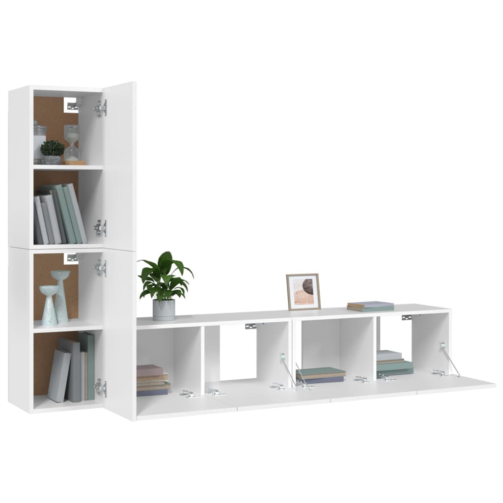 4 Piece TV Cabinet Set White Particleboard