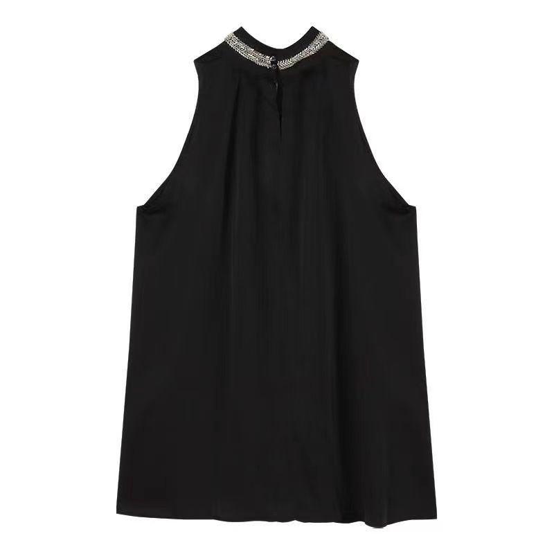 Summer 2024 Black Retro Halter Off-Shoulder Women's Dress