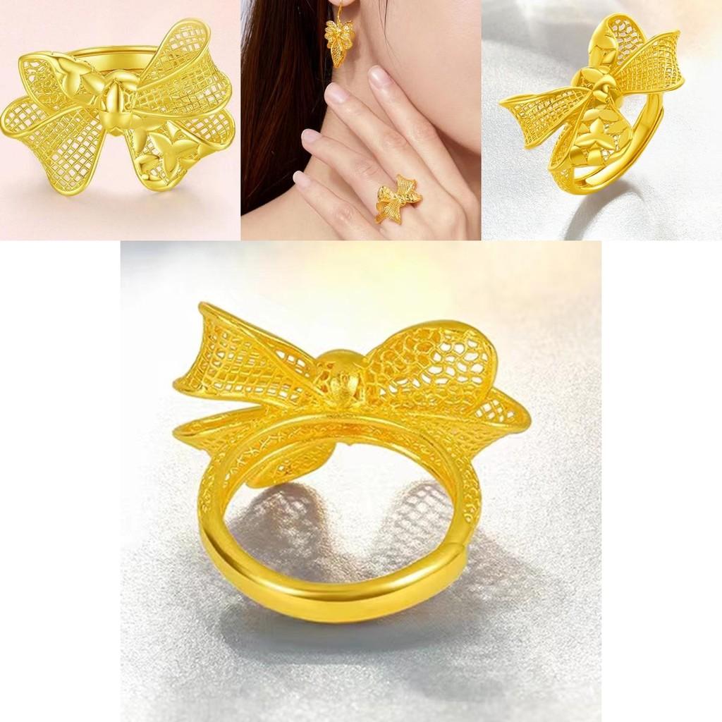 Auffälliger vergoldeter floraler Schmetterlingsring für Damen mit verstellbarer Passform