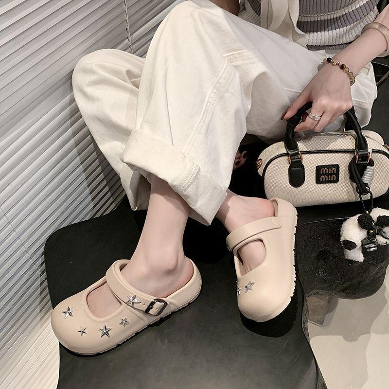 Niche design bag head half slippers women's outer wear summer and autumn thick-soled heightening hole shoes Boken sandals