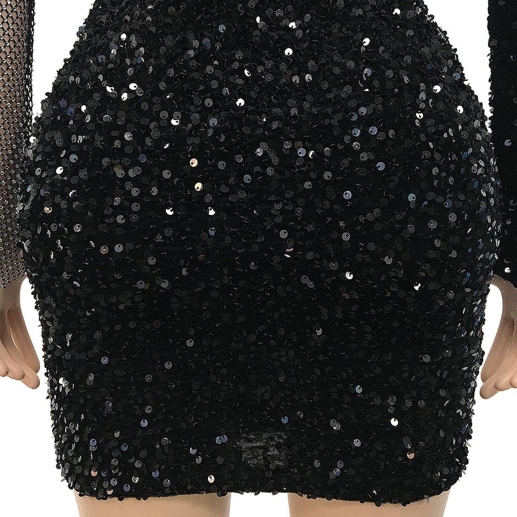X5315 Europäisches & Amerikanisches Mode V-Ausschnitt Paillettenkleid - Sexy, Langarm, Heißbohrdesign