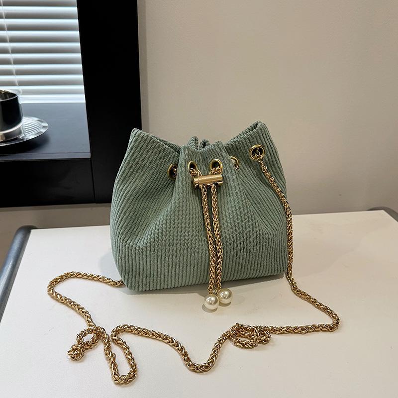 Fashion Pump Belt Bucket Bag New Corduroy Chain Messenger Bag Personalized Simple Shoulder Bag