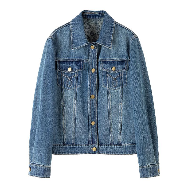 

Женская синяя вымытая джинсовая куртка Guangmei Hanli в корейском стиле 2026 - Свободный крой, длинный рукав 2X-Large синий