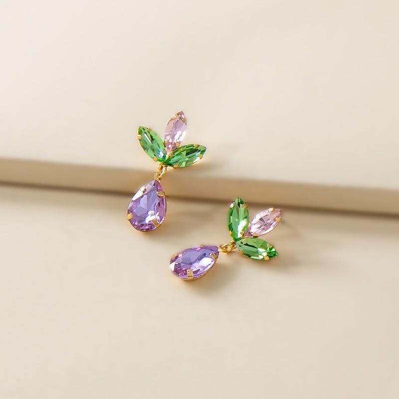 

Pinkdudu Vintage Glass Geometric Block Zircon Earrings Water DropTrendy Drop Earrings Women PD2364 фиолетовый