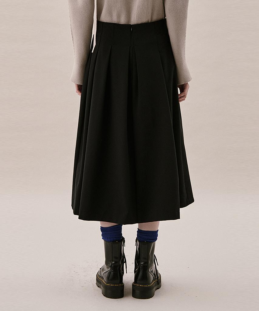 Awi Uneven Tuck Skirt_Black