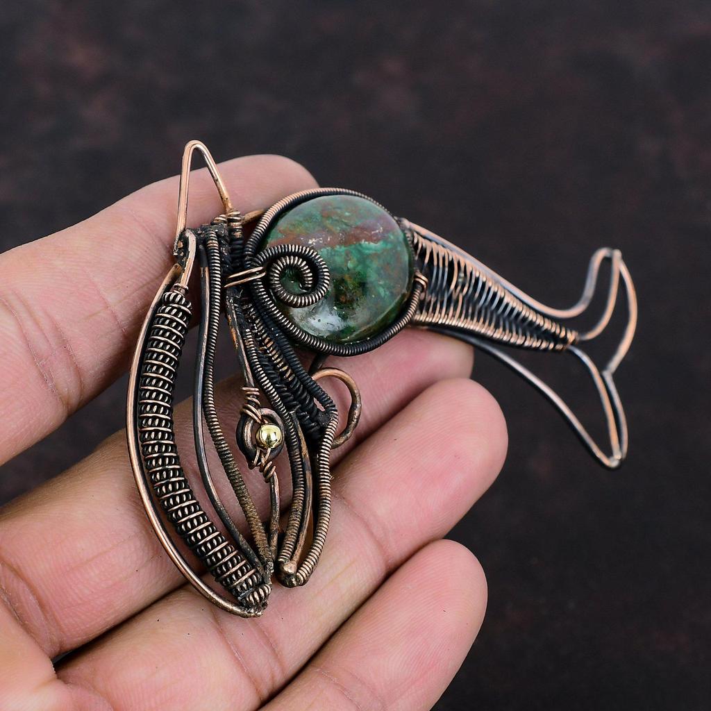 Kupferit Chrysokoll Anhänger Kupferdraht gewickelter Anhänger Fisch Anhänger Kupferschmuck Natur Edelstein Anhänger Handgemachter Anhänger Hochzeitsgeschenk