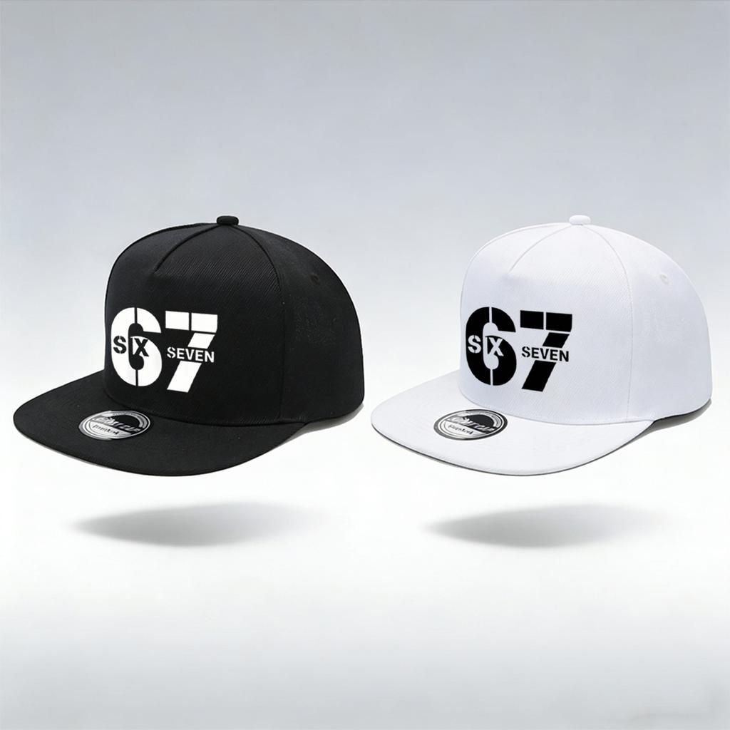 1/2 STKS Y2K 67 Platte Rand Hoed, SIX SEVEN Geometrisch Print, Ademend, Streetwear Esthetiek Pet