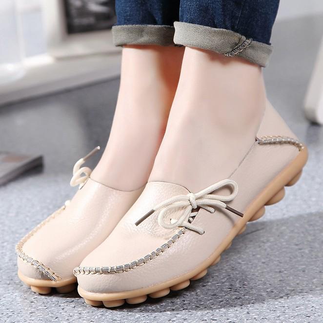 Casual Women's Single Shoes, Mother Shoes, Flat-bottomed Peas Shoes, Nurse Shoes, Lace-up Tendon Low-top Shoes