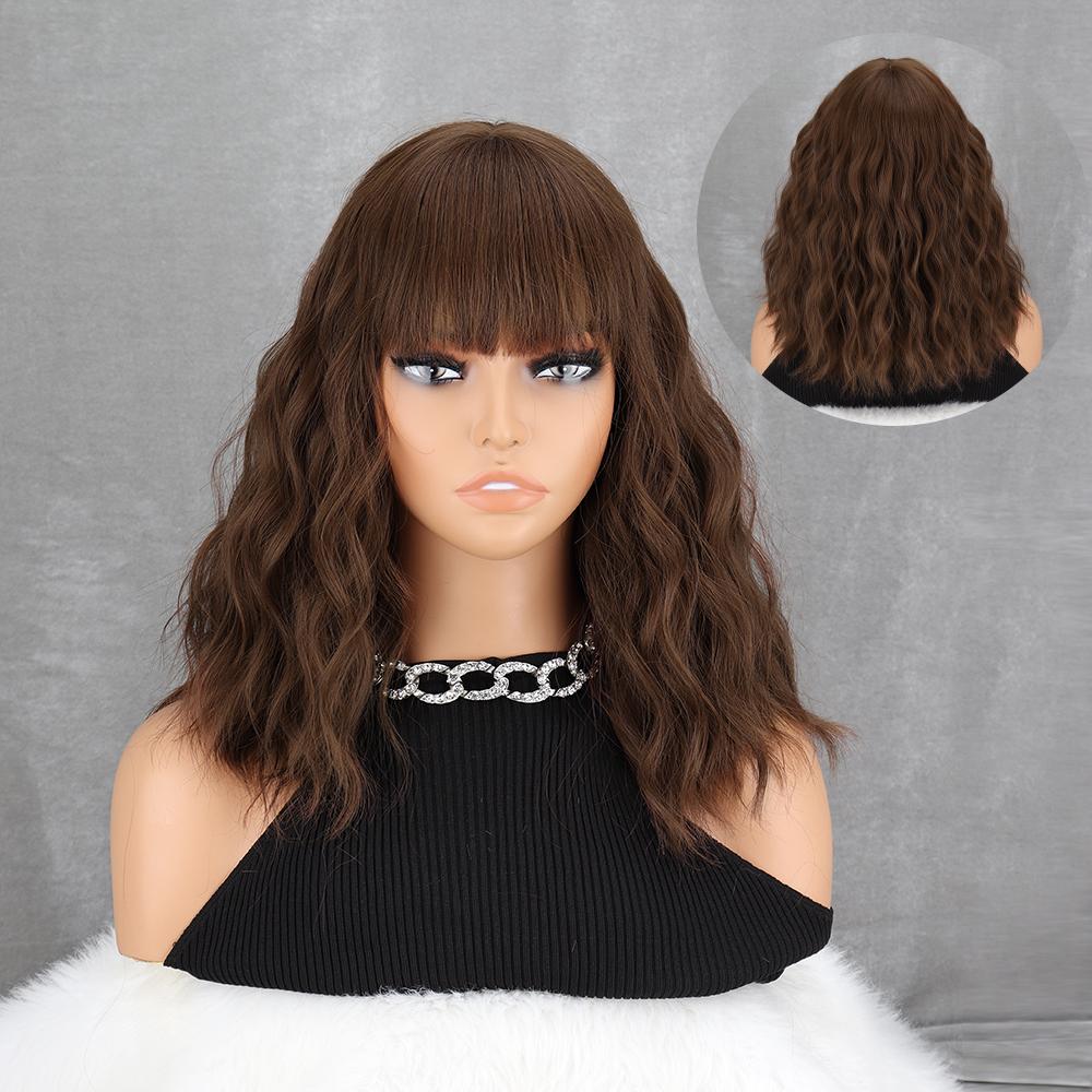 LISI HAIR Peruca longa bob sintética para mulheres, uso diário, preto e marrom, ondulado longo, com franja, fibra resistente ao calor, cabelo cosplay