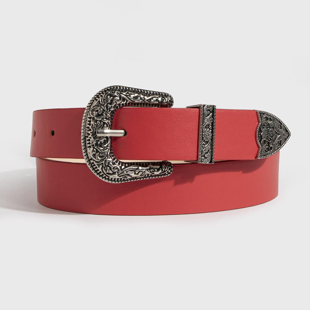 New Lady's Western Handsome Fashion Engraving Retro PU Belt Neutral Personality Trendy Women's Belt