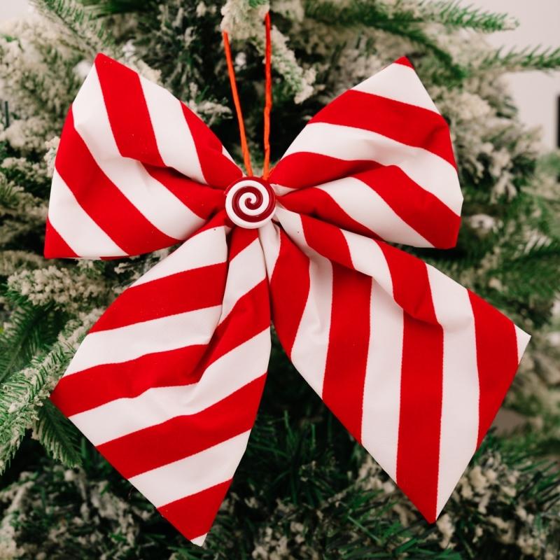 1Pc Christmas Decoration Supplies Red and White Striped Bow Candy Sponge Bow Pendant Christmas Tree Decoration