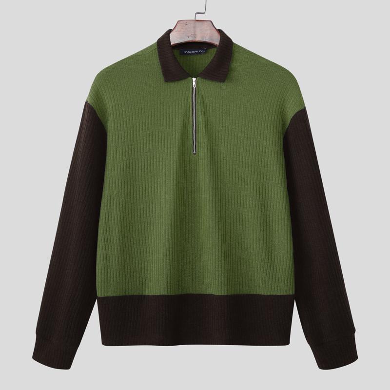 

INCERUN Мужские пуловеры с лацканами, длинными рукавами, стежковым узором и рубчатой вязкой XL зелёный