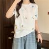Ice Silk Slimming Temperament Top Women's Design Sense Knitted Shirt Summer Shoulder Short Sleeved T-shirt