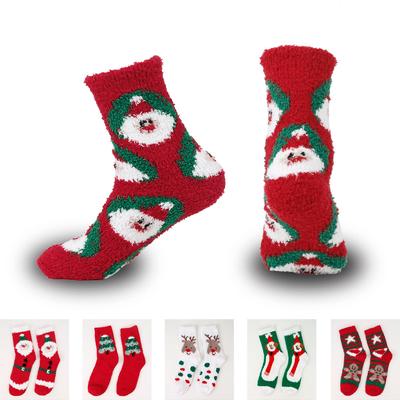 Gemütliche weihnachtliche Korallenfleece-Mittelwadensocken - Dicke, warme Samt-Schlafsocken
