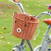 Vintage Woven Bicycle Front Basket for Balance Bike Retro Style Handmade Rattan Basket with Metal Bracket for Kids Bike Storage