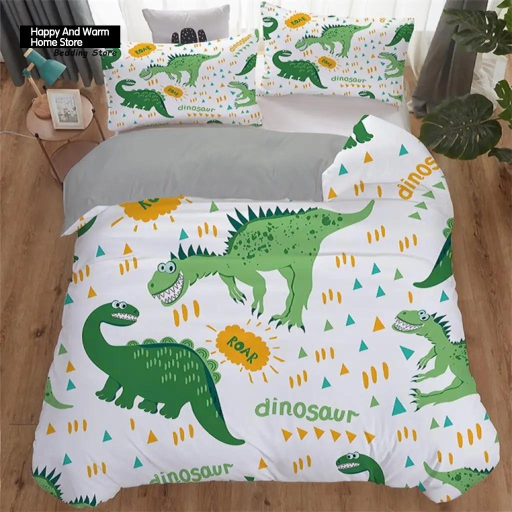 Cartoon Dinosaur Toddler Bedding Set Cartoon Animals Duvet Cover Microfiber Quilt Cover With Pillowcases For Boys Girl Teen
