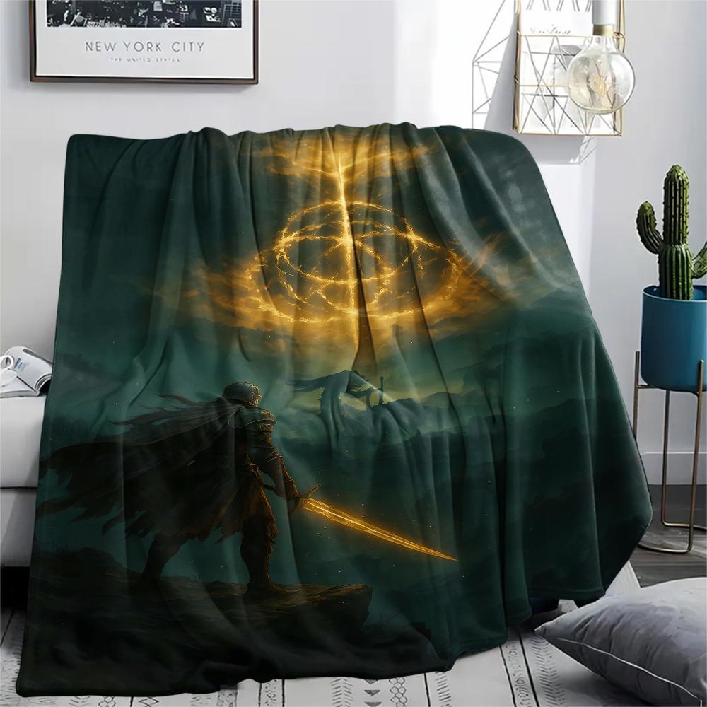1Pc Elden Ring Print Flannel Blanket, High Quality Comfortable for All Seasons, Home Decor, Warmth and Comfort, Perfect for Christmas Gifts
