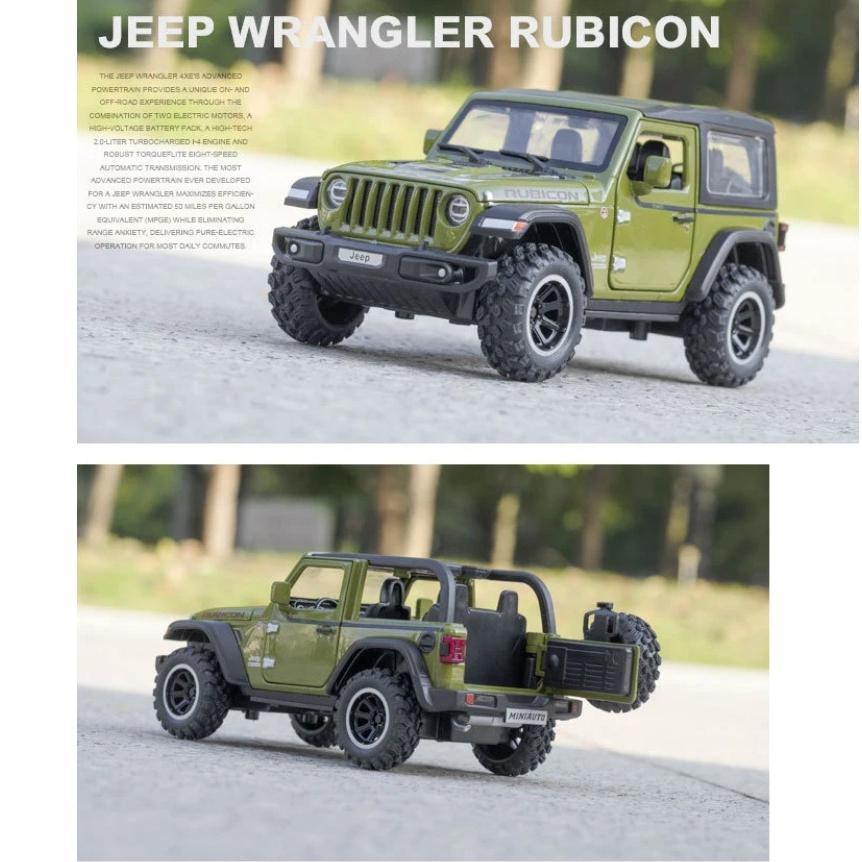 1/32 Scale Jeep Wrangler Rubicon Alloy Model Car Metal Diecast Collection Vehicle Simulation Sound & Light Toy for Kids Christmas Gift