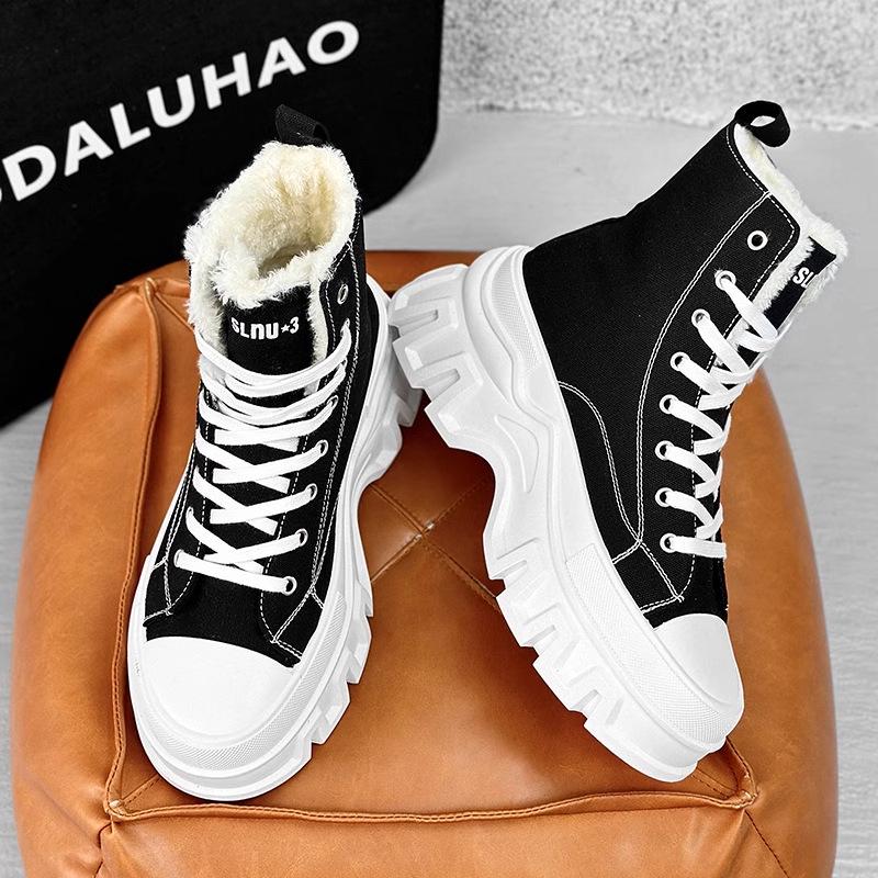 Herren High-Top Fleecegefütterte Winter Canvas Sneaker mit dicker Sohle