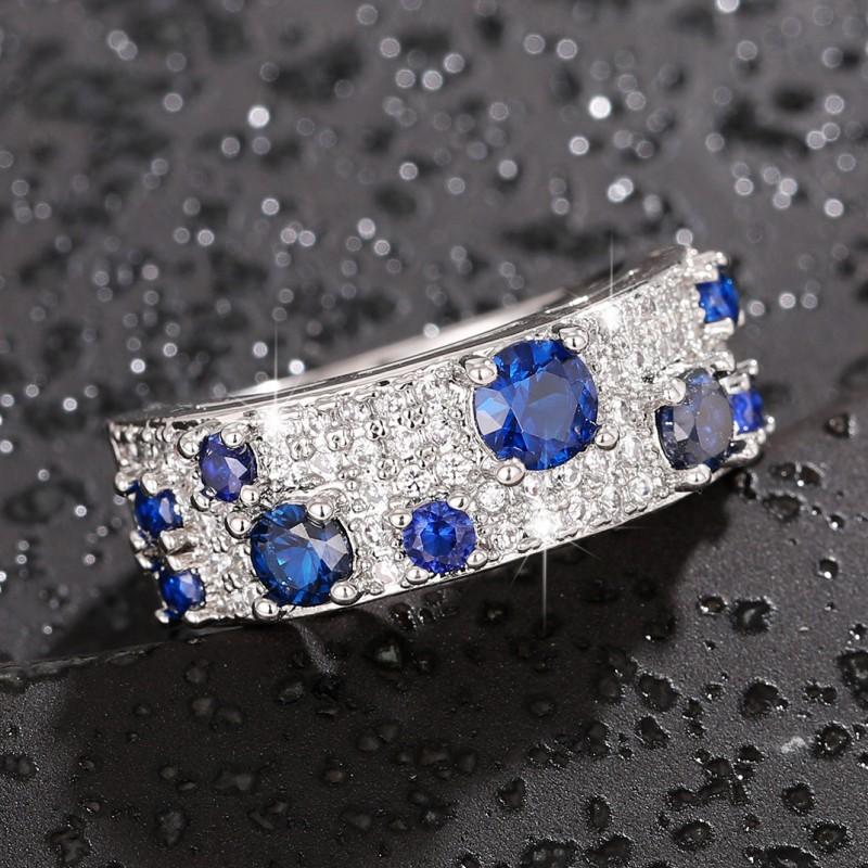 Newly Women Rings Blue/Crystal Cubic Zircon Silver Color Rings for Wedding Engagement Party Modern Fashion Female Jewelry
