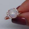 Anillo de Ópalo Blanco para Mujer Creativo Diamante Incrustado Plateado Elegante Joyería Regalo