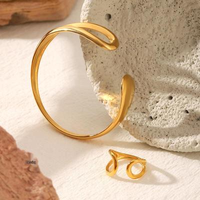 18K Gold INS-Style Open Bangle: Non-Fading Stainless Steel Women's Jewelry