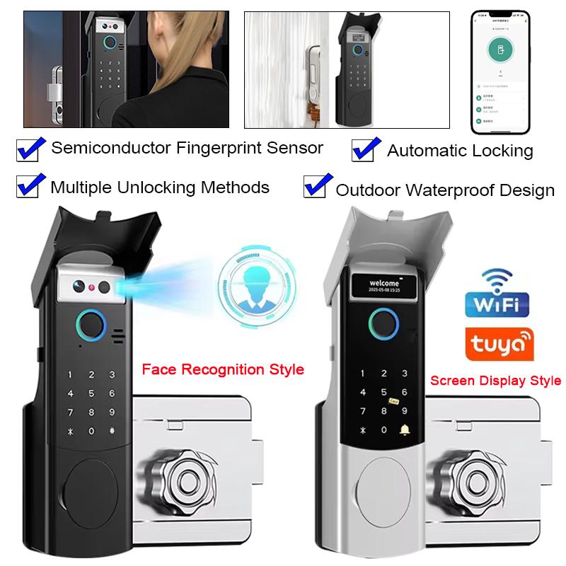 Tuya Wifi Fingerprint Lock Waterproof Intercom Face Recognition Code RFID Card Anti-theft Intelligent Door Lock with Doorbell