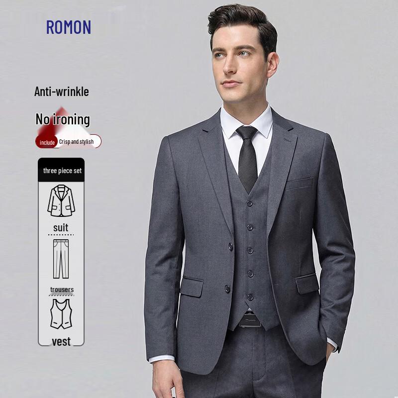 ROMON Men's Slim Fit 3-Piece Business Wedding Suit Set