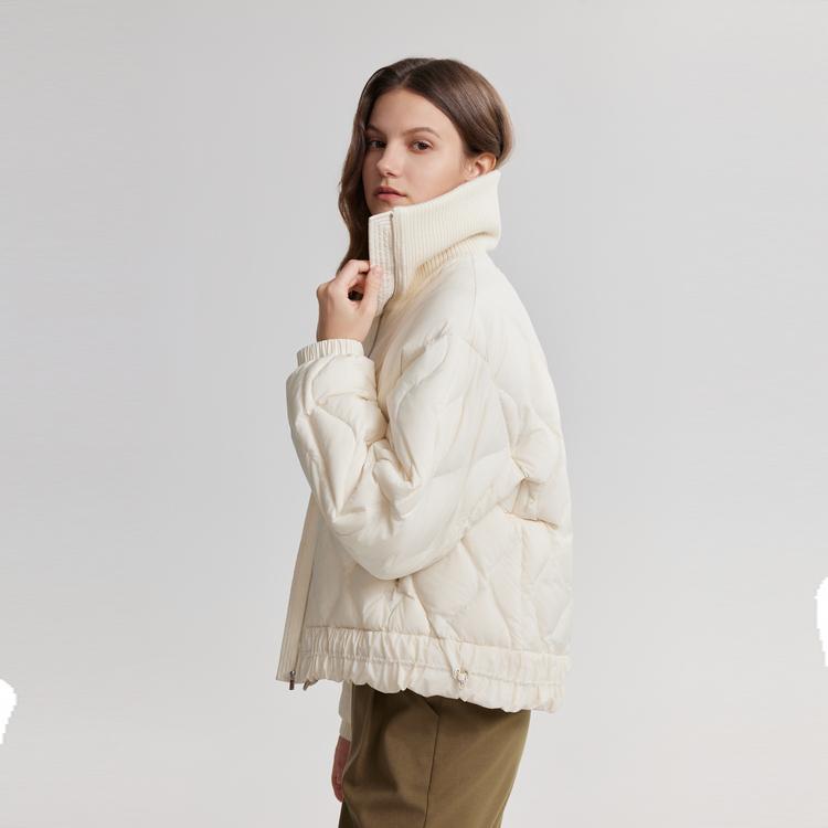 ELLE Collar Short Solid Color Loose Simple Comfortable Commuter Basic Down Jacket Women outerwear Off-White EY48871