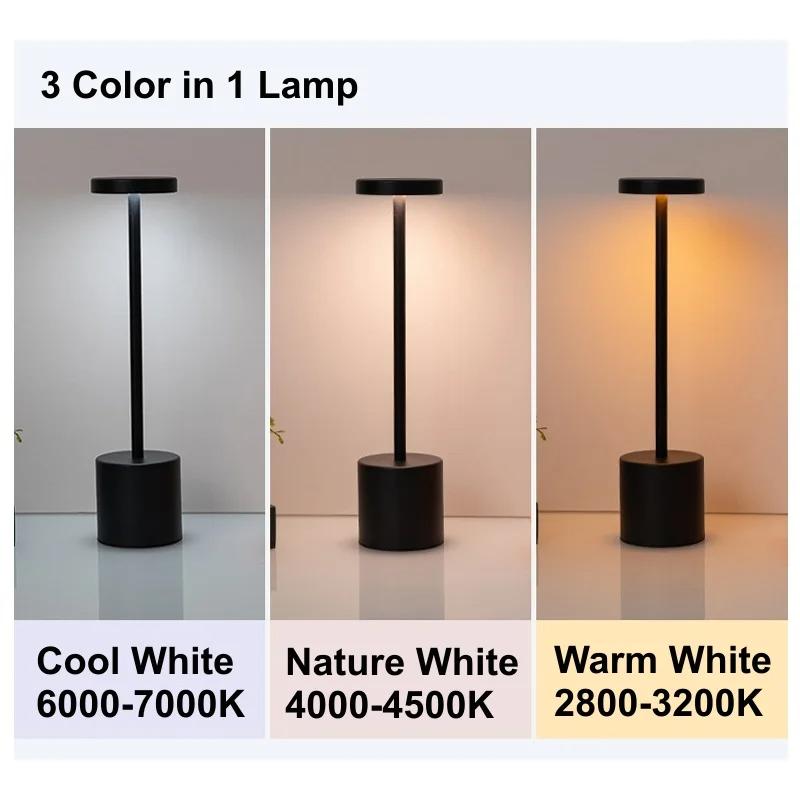 3 Colors Rechargeable Alloy Cordless LED Table Lamp Touch Switch Night Light Nordic Style Home Bar Restaurant Ambiance Desk Lamp