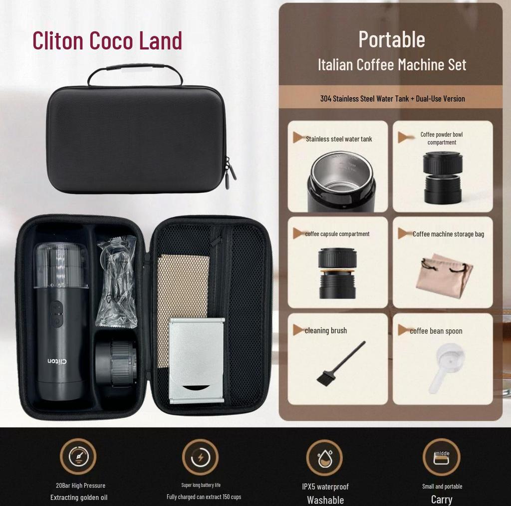 Cliton Portable Italian Espresso Capsule Machine - Semi-Automatic Moka Pot