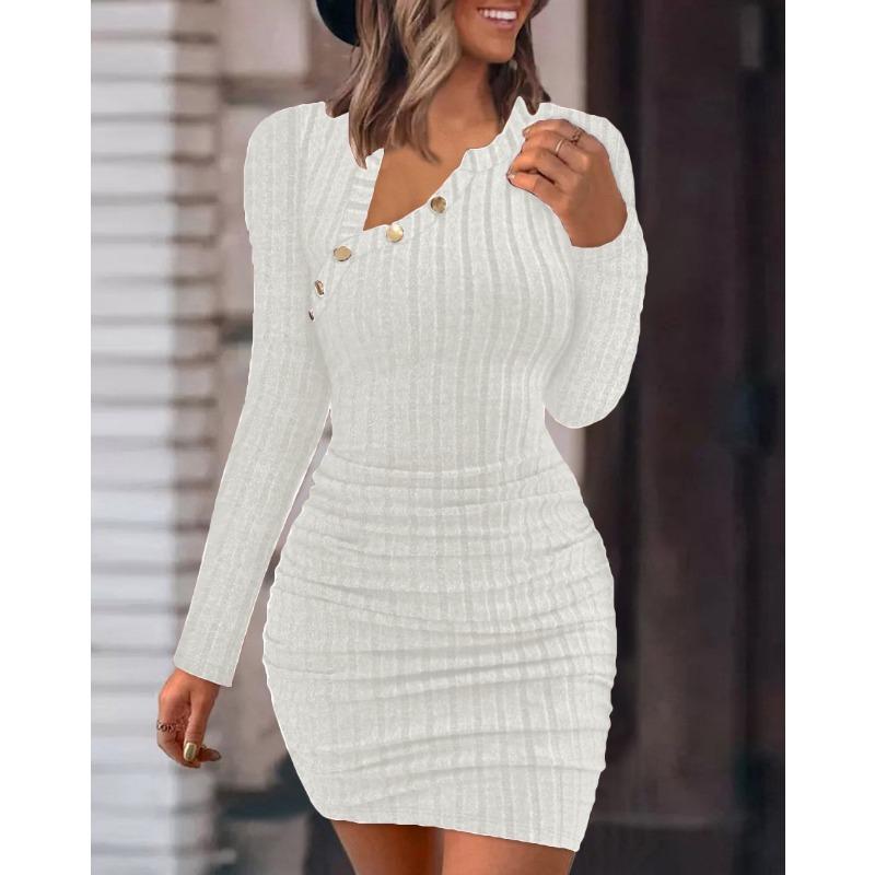 New women's clothing solid color off-shoulder diagonal collar tight hip-wrapped fashion slim-fitting sexy long-sleeved dress