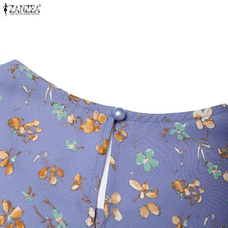 ZANZEA Vestito da Donna Casual Girocollo Ampio Manica Lunga Stampa Floreale