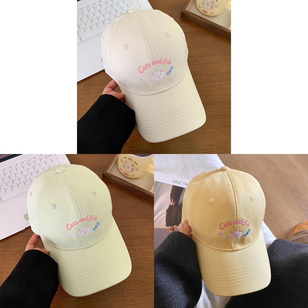 Spring Summer Fashion Baseball Cap With Cat Embroidery And Wide Brim Sun Hat For Women