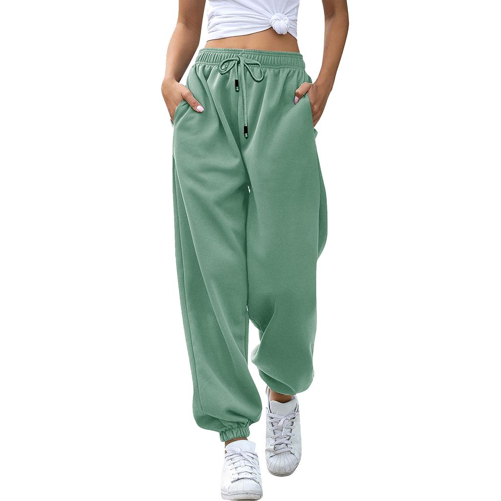 Women's Casual Fashion Solid Color Casual Pants, Sanitary Pants, Drawstring Elastic Waist And Leggings