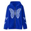 Womens Butterfly Print Zip Hoodie Streetwear Casual Comfort Loose Fit Sweatshirt