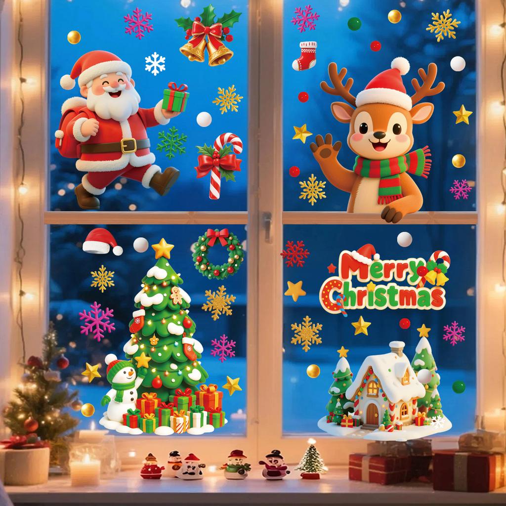 Christmas Window Door Stickers Decorations Santa Claus Snowman Reindeer Snowflake Christmas Tree Stickers Home Window Decoration