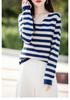 Autumn V-Neck Velvet Knit Pullover: Women's Short Sleeve Striped Sweater, Loose Fit, Korean Style