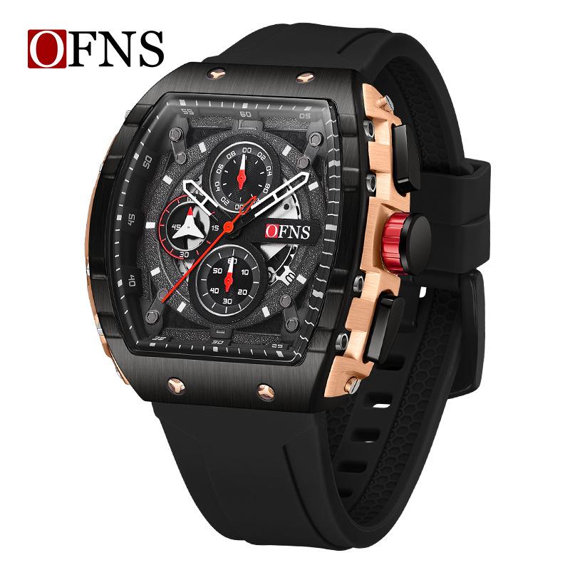 Men's Barrel-Shaped Multifunction Quartz Chronograph Watch with Calendar & Waterproof Feature