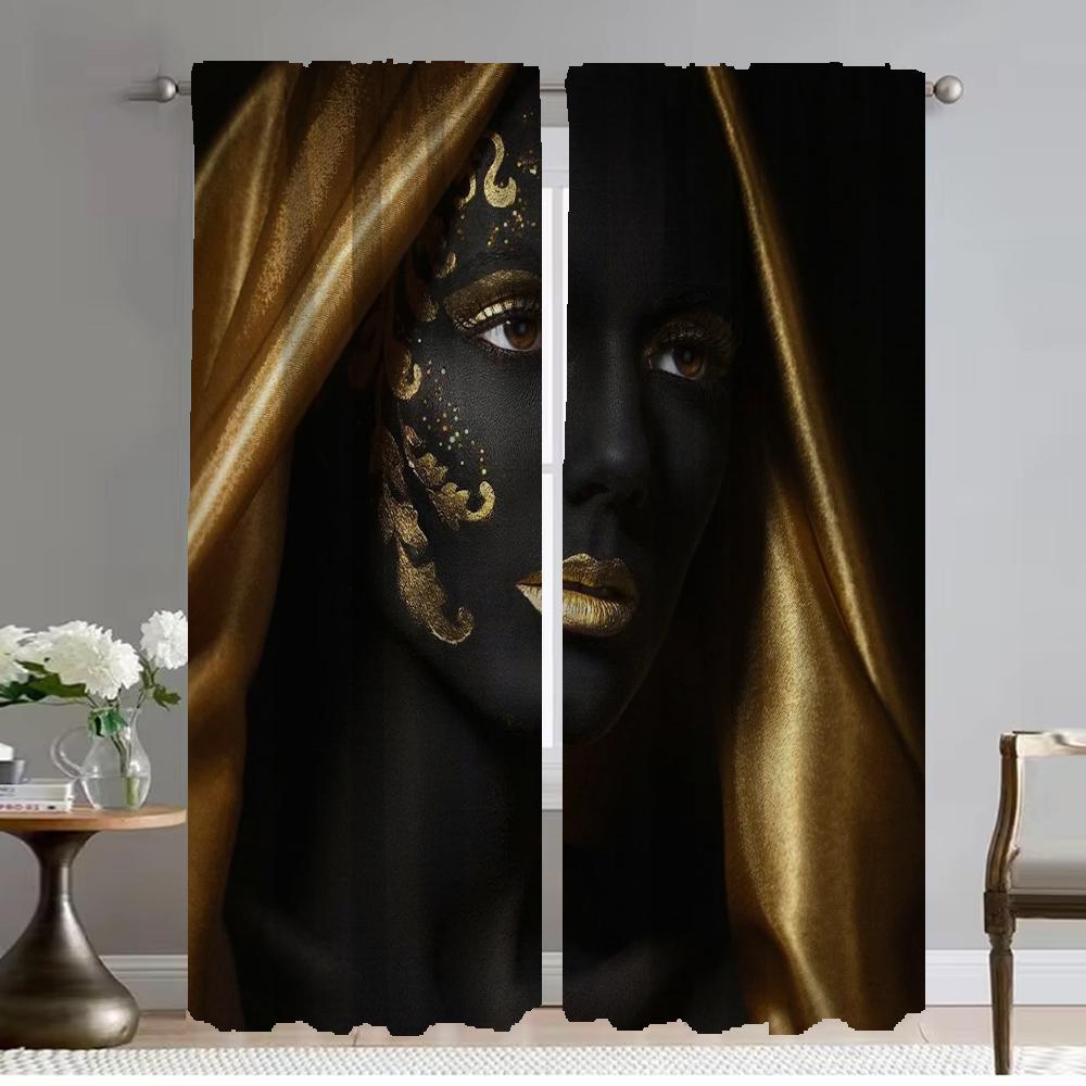 Czarne Złoto Afrykańska Pani Zasłony Pokój Dziecka Zasłona do Salonu Przegroda Rolety Zasłony Kuchenne 2 Sztuki Tiul do Sypialni