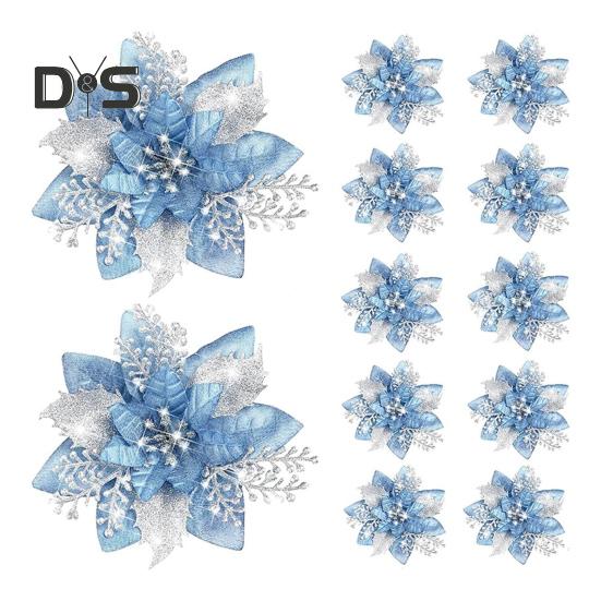 12 bucăți Poinsettia cu sclipici Ornamente de Crăciun cu tulpini de cleme Flori artificiale pentru decorarea coroanei de nuntă pentru pomul de Crăciun