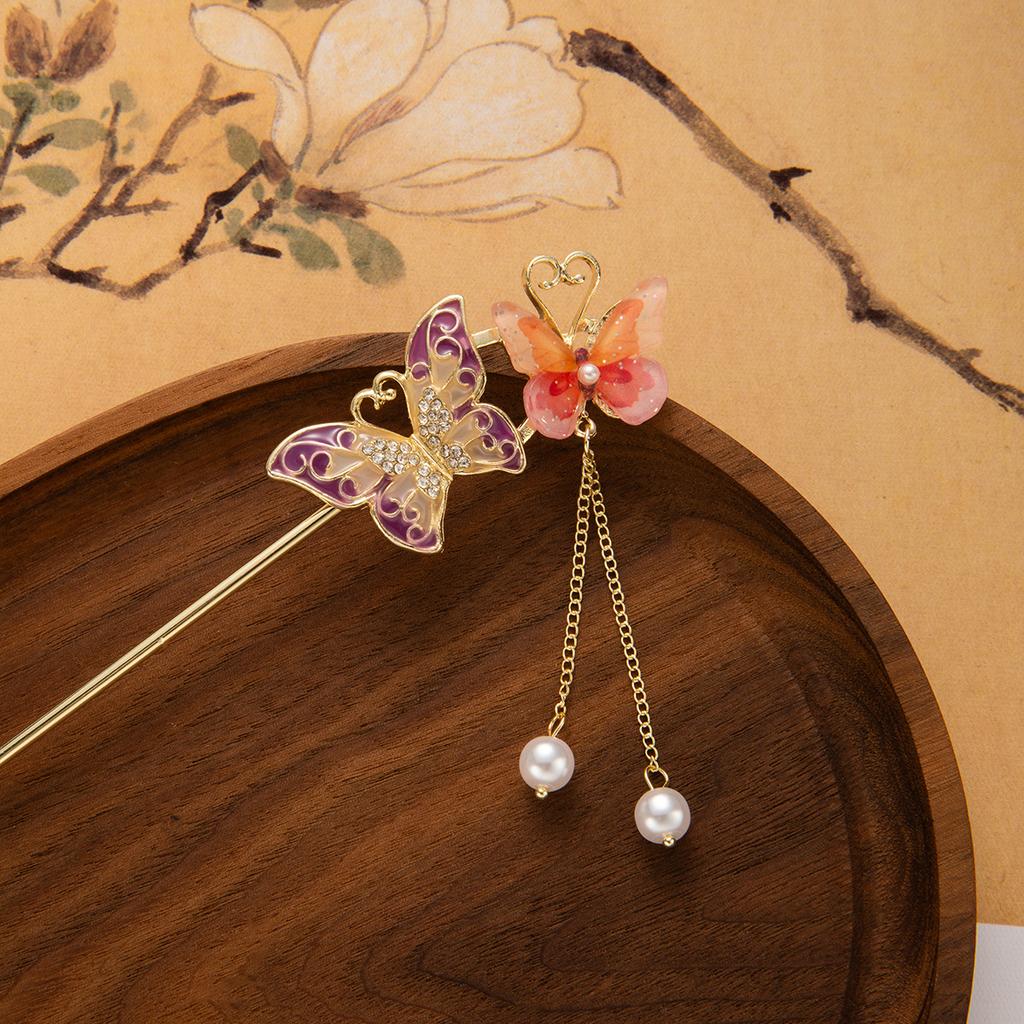 Tassel Colorful Butterfly Flowers Hairpin New Chinese Style Step Shaking Senior Super Fairy Hairpin Female Temperament Ancient Wind Hair Accessories