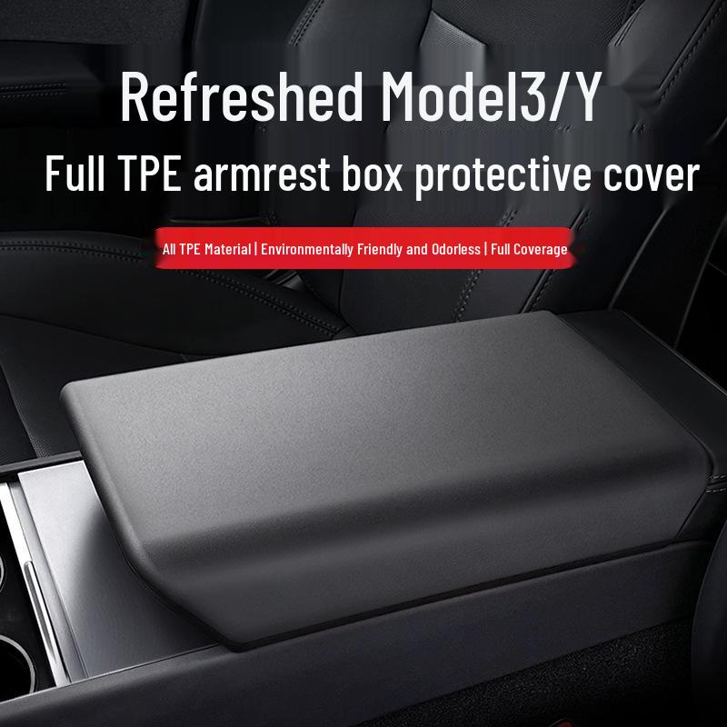 Tesla Model 3 & Y Armrest Box Protective Cover - Interior Accessory Refreshed Model Y Armrest Box Cover Black 1 Piece