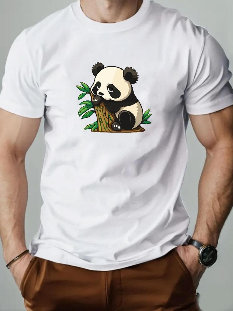 Unisex Cute Panda And Bamboo Cartoon Print Crew Neck Short Sleeve Oversized Loose Casual Summer Streetwear Daily Basic Wear Tee