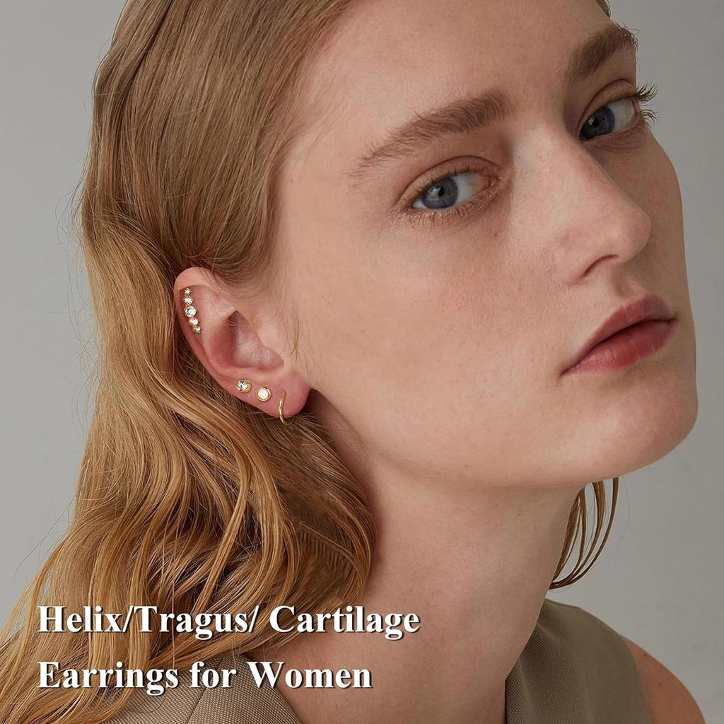 Bobisty 1PC Cartilage Earring Stud for Women Surgical Steel Flat Back Earrings Hoop Flower Snake Shape Helix Piercing Jewelry
