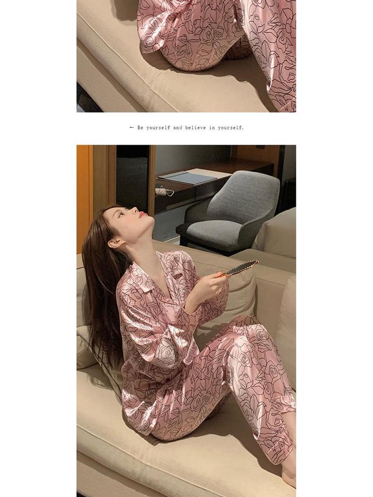 Luxury Women's Imitation Silk Long Sleeve Pajama Set - Spring/Summer Collection