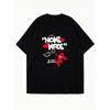 Oversized T Shirt Black Homemade With Heart And Angel Print For Casual Wear